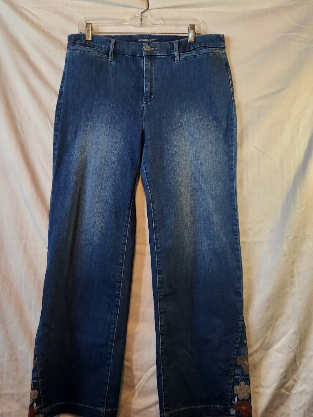 Chico's Embroidered Side Slit Wide Leg Trouser Jeans Size 2S Short Dark Wash